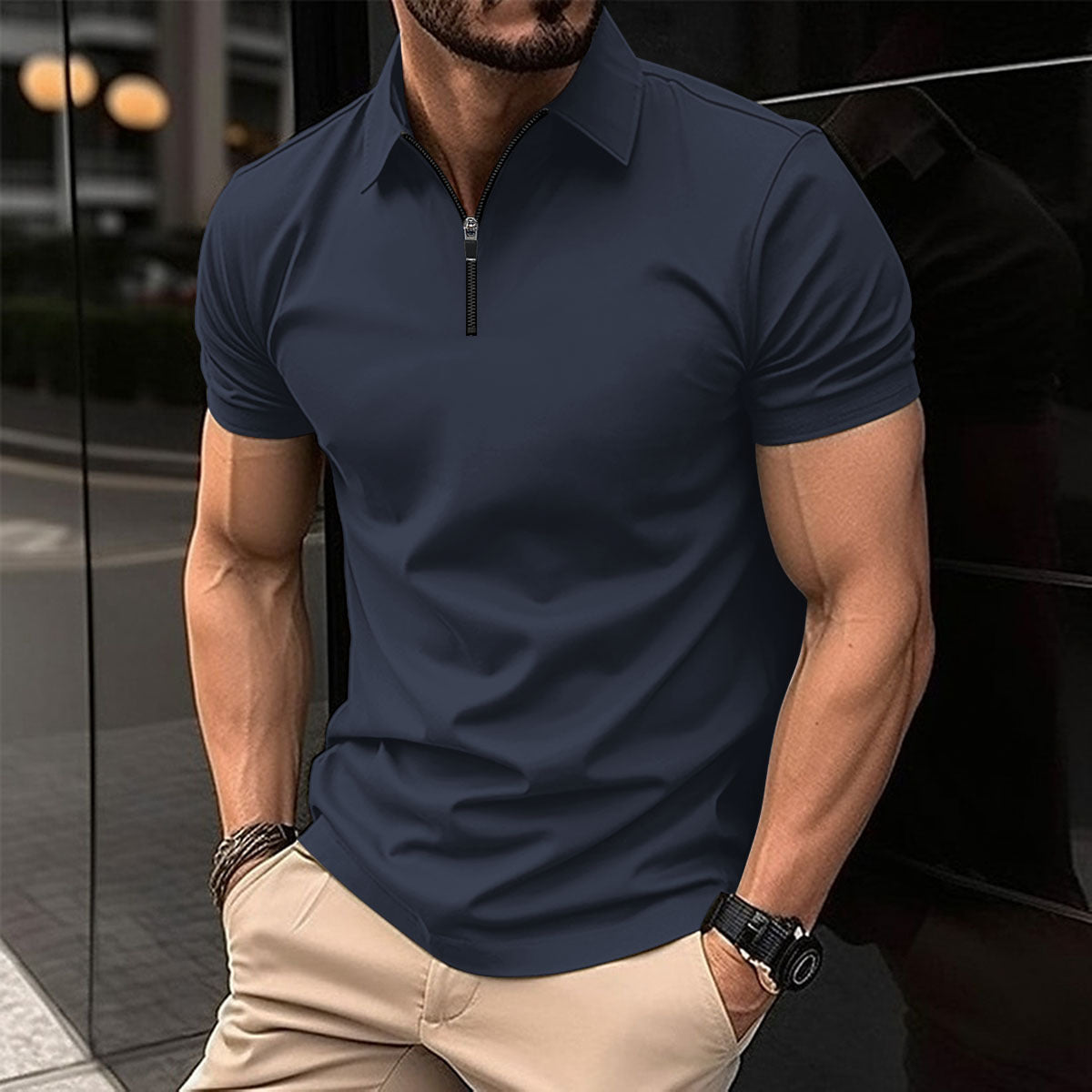 Hommes Polo Performance Zip-Up Moderne Chic und Stil