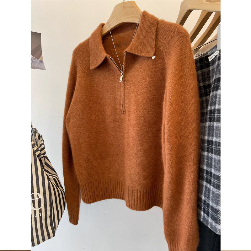 Pull confortable pour femmes avec col montant et fermeture éclair courte Chic und Stil