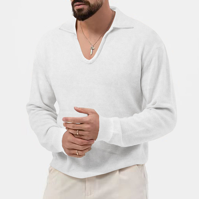 Pull pour homme à col en V tendance en matière tricot respirante Chic und Stil