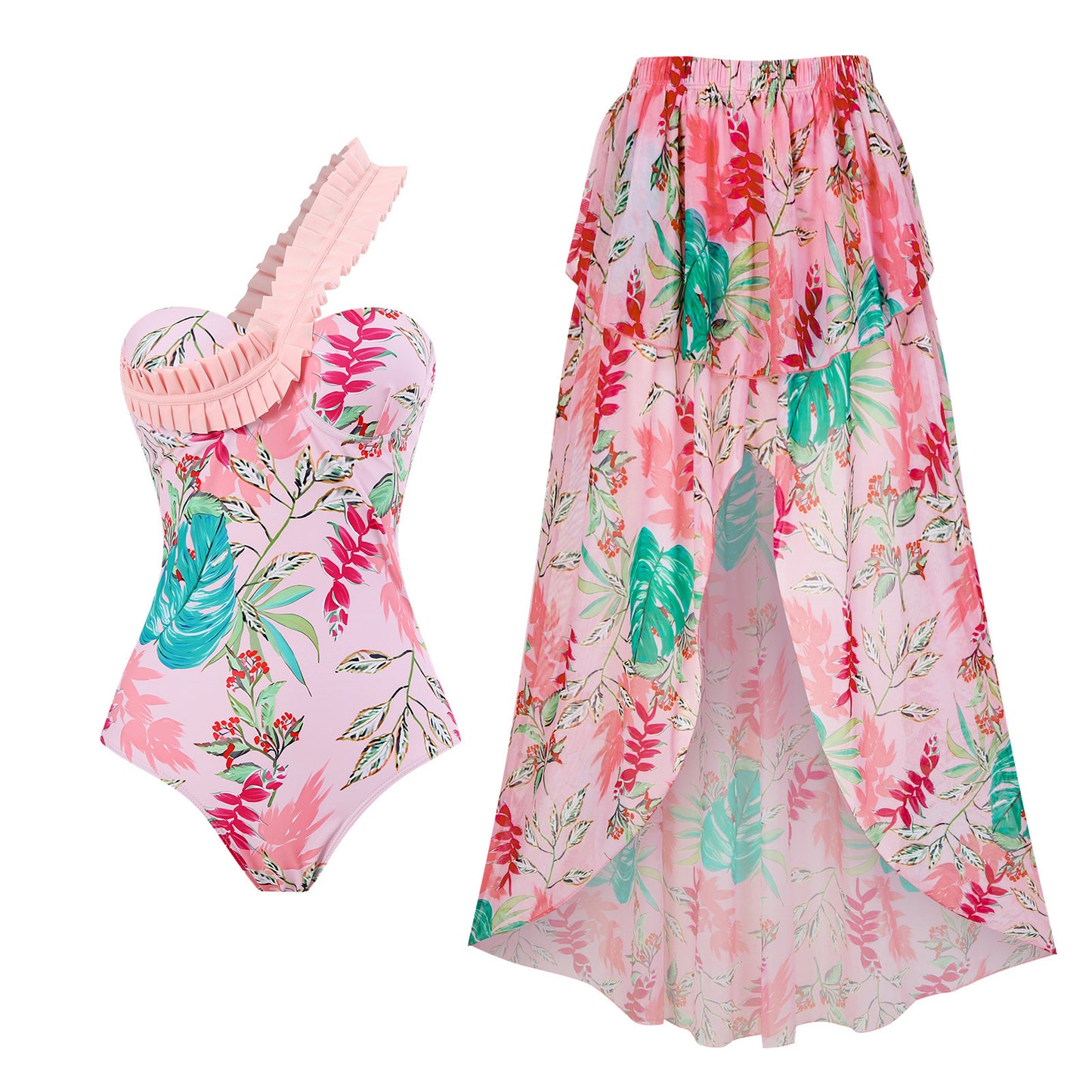 Maillot de bain femme avec décolleté en nœud raffiné et jupe maxi florale Chic und Stil