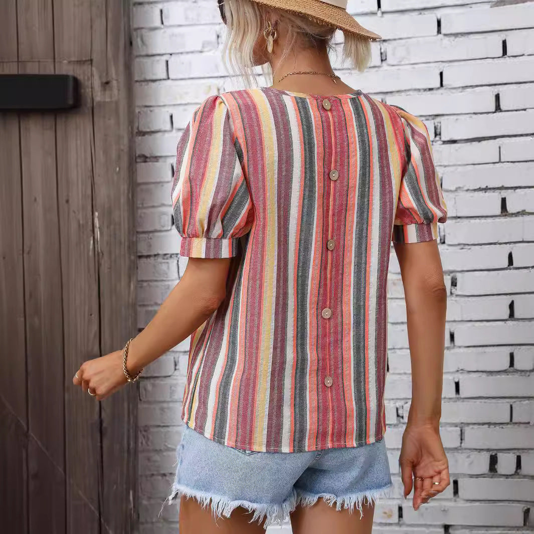 Chemisier à manches courtes pour femmes avec décolleté en V et manches bouffantes volumineuses Chic und Stil