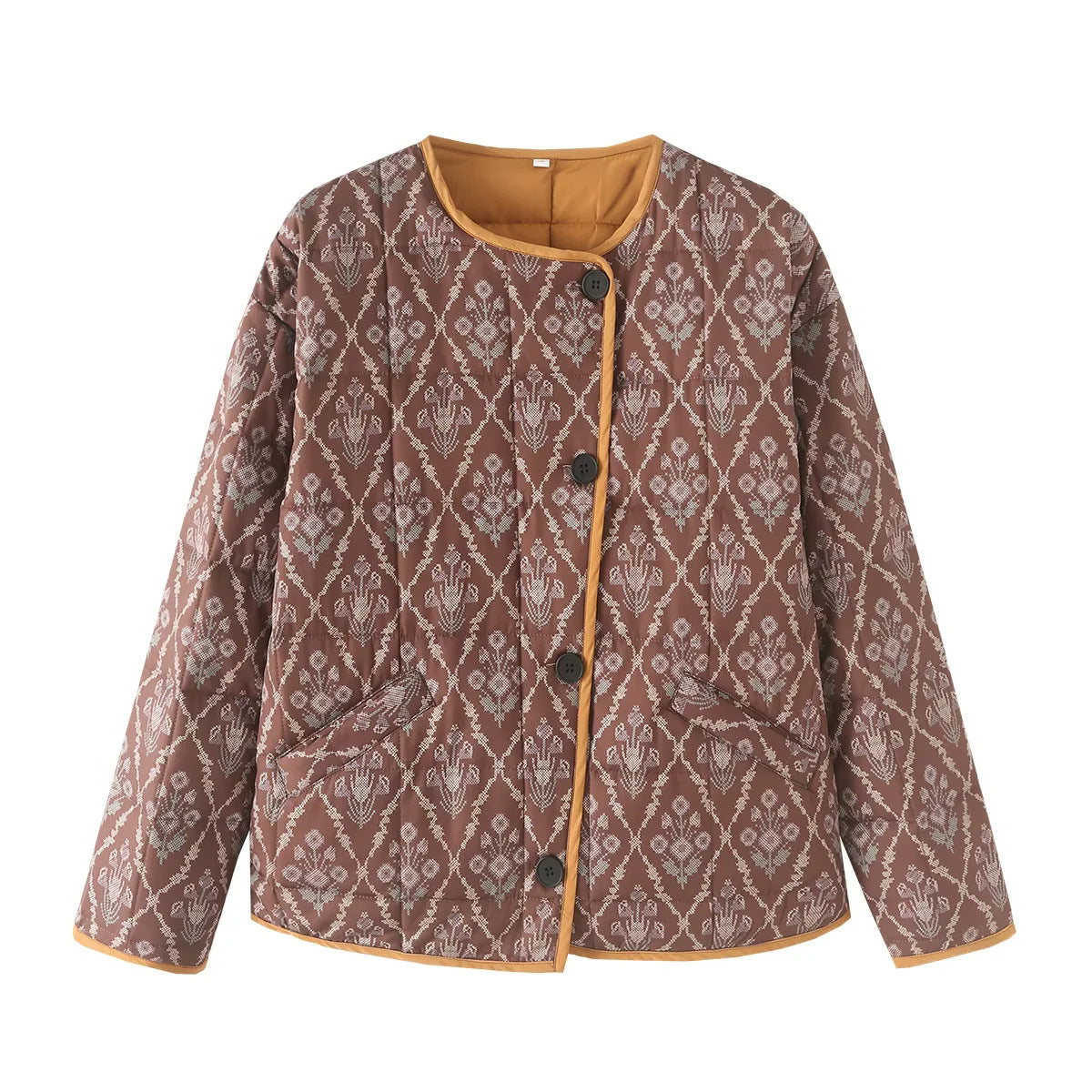 Quilted transitional jacket for women with floral design and practical pockets Chic and Style