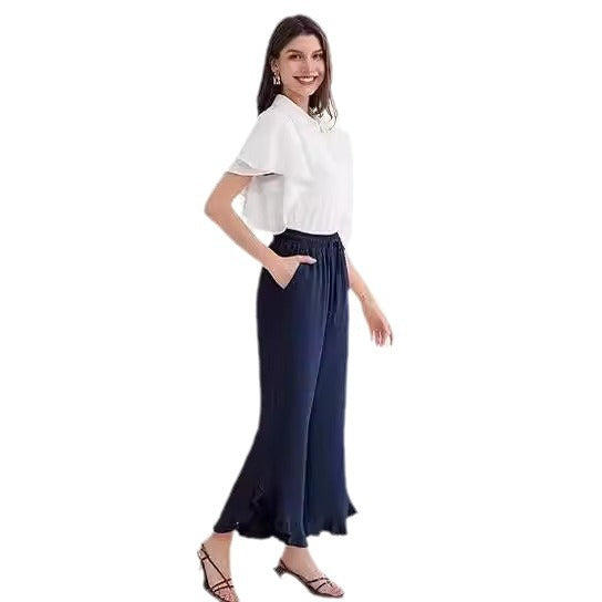 Pantalon de loisir pour femmes, coupe ample avec ourlet fluide et taille élastique Chic und Stil