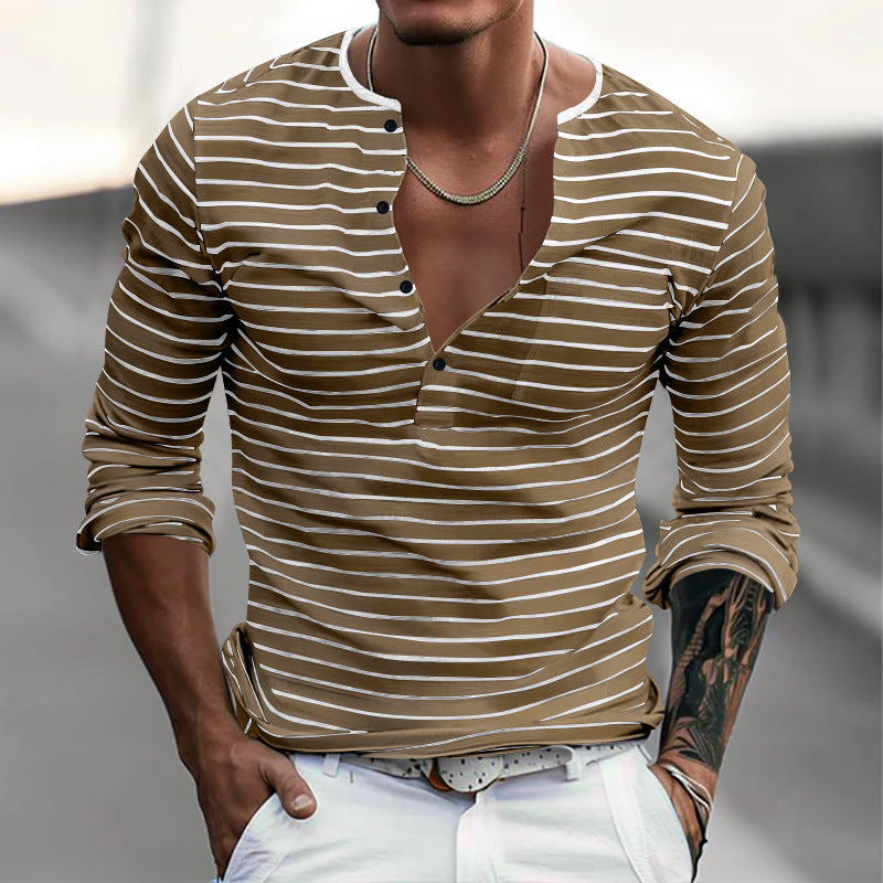 Chemise à manches longues à rayures pour hommes avec patte de boutonnage et décolleté en V Chic und Stil