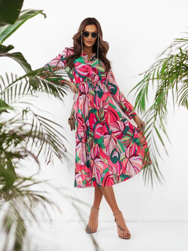Robe Midi à Manches Longues Florale Chic und Stil