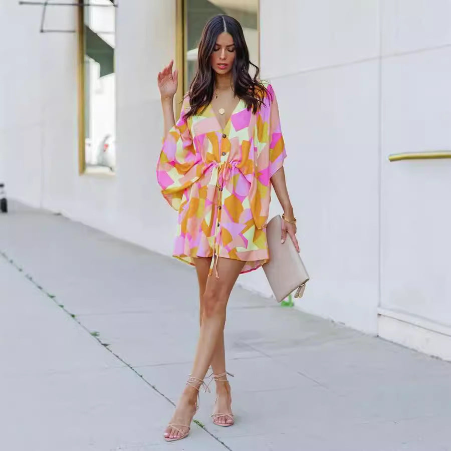 Robe chemise femme avec design floral et décolleté en V Chic und Stil