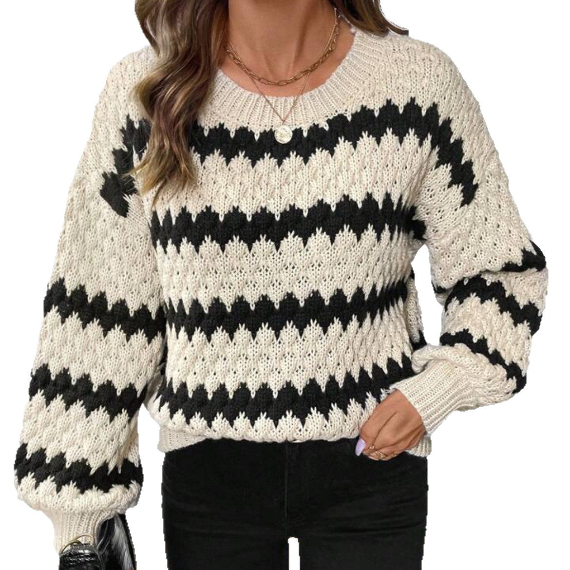 Pull en maille épaisse pour femmes avec motif géométrique et manches volumineuses Chic und Stil