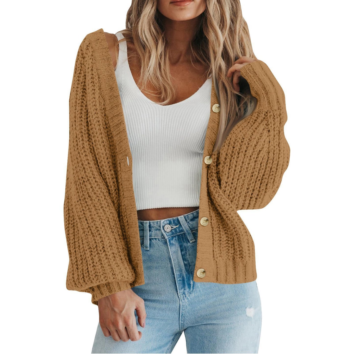 Cardigan en maille épaisse pour femme avec détails en bouton et coupe ample Chic und Stil