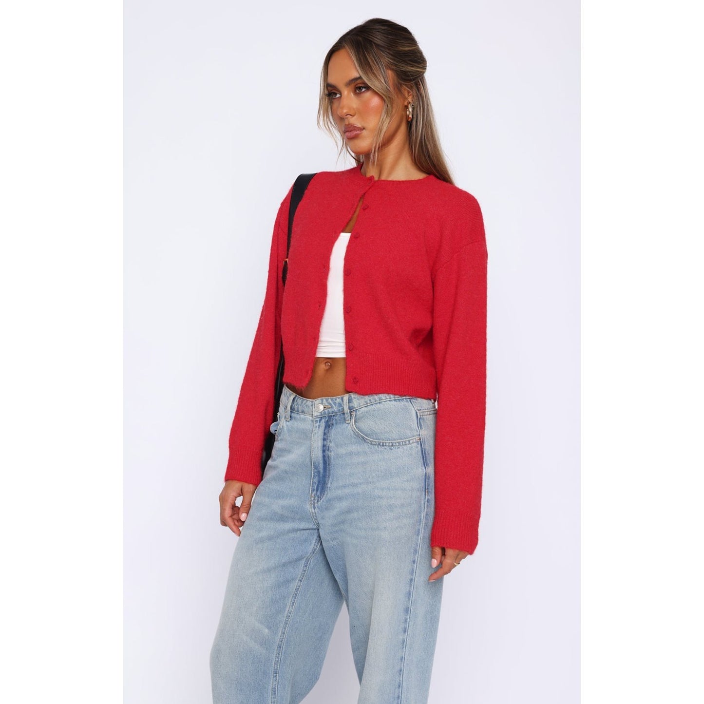Cardigan cropped tricoté pour femmes avec fermeture à bouton Chic und Stil