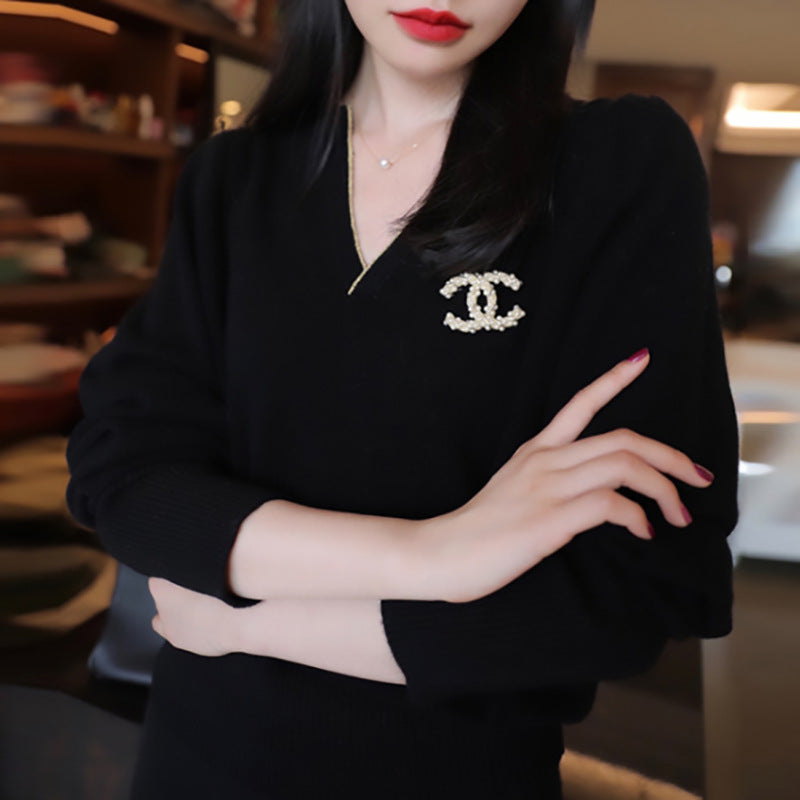 Blouse en maille élégante à col en V pour femmes Chic und Stil