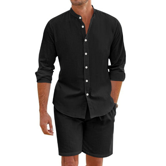 Chemise en lin décontractée pour hommes à manches courtes avec des détails modernes Chic und Stil