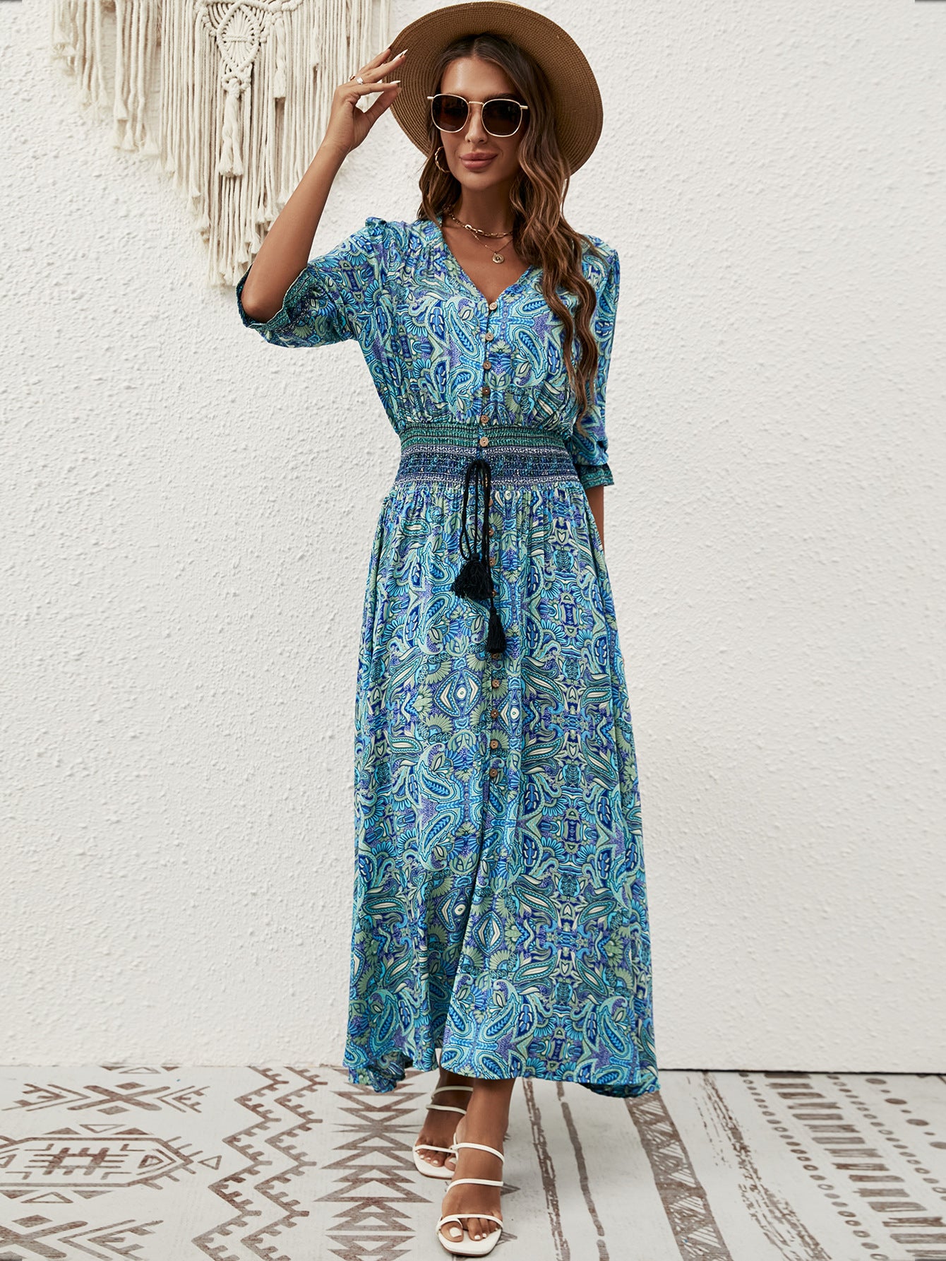 Robe maxi à boutons Bohemian longue Chic und Stil pour femmes