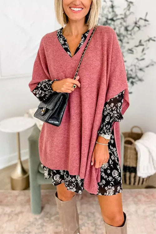 Pull V pour femmes en tricot fin avec des manches larges et un style décontracté Chic und Stil