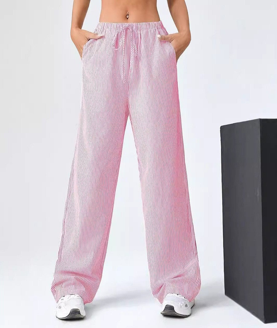 Pantalons larges pour femmes à rayures avec ceinture élastiquée confortable Chic und Stil
