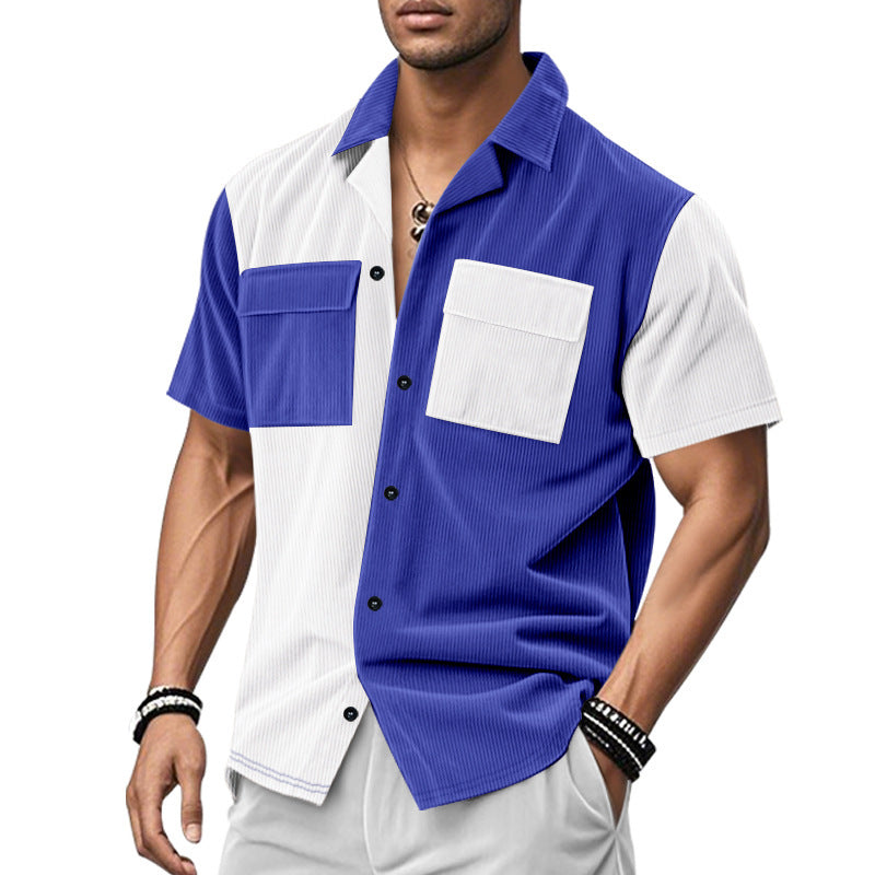Chemise à manches courtes pour hommes avec un design de bloc de couleurs créatif et des poches pratiques Chic und Stil