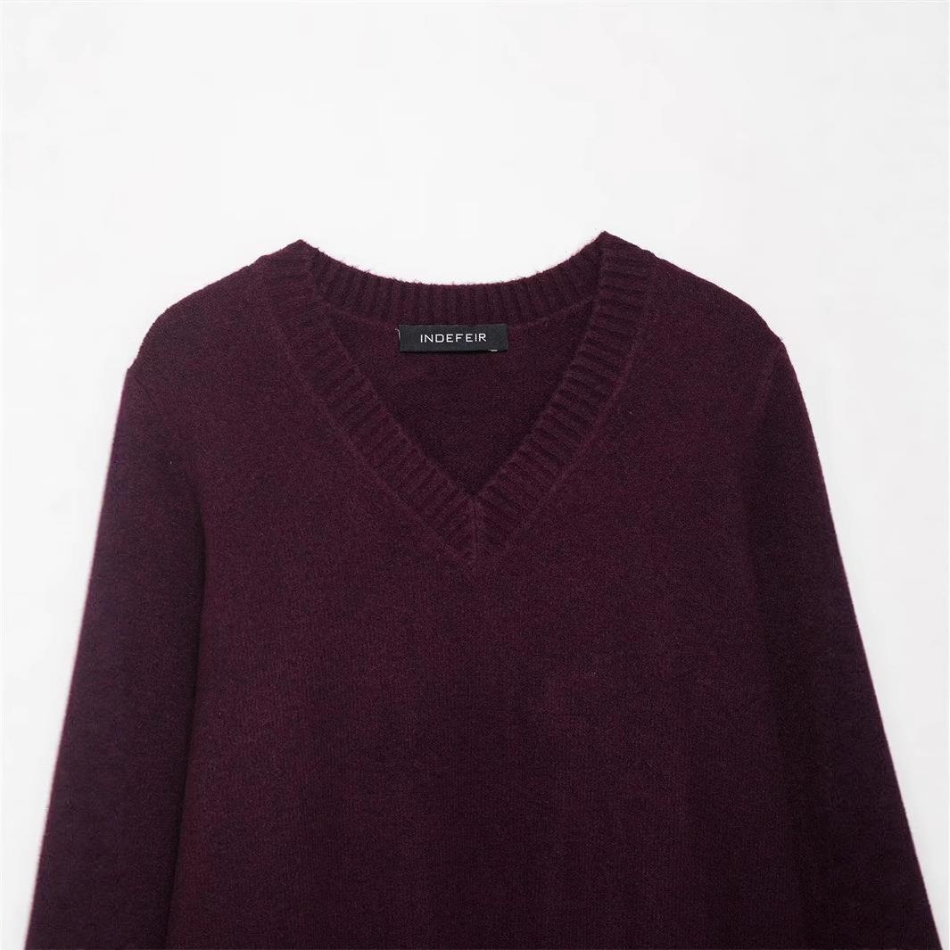 Pull-over en tricot à col en V pour femmes en mélange de coton de haute qualité Chic und Stil