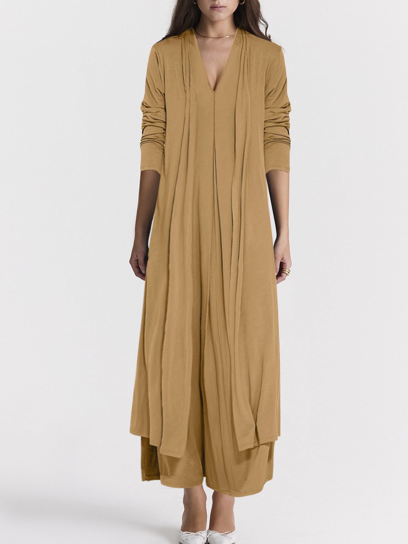 Jupe maxi aérienne pour femmes avec décolleté en V élégant et coupe fluide Chic und Stil