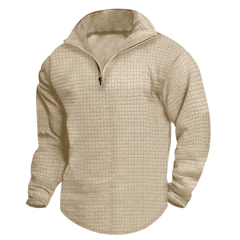 Pull en polyester à col montant pour homme, avec fermeture éclair pratique et design texturé Chic und Stil