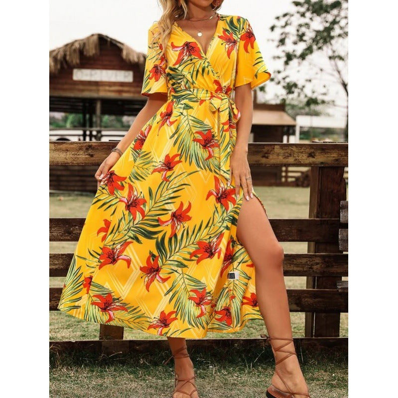 Robe maxi à motifs floraux à nouer Chic und Stil pour femmes