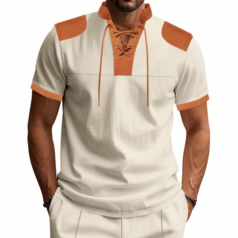 Chemise à manches courtes pour hommes avec lacets et design structuré Chic und Stil