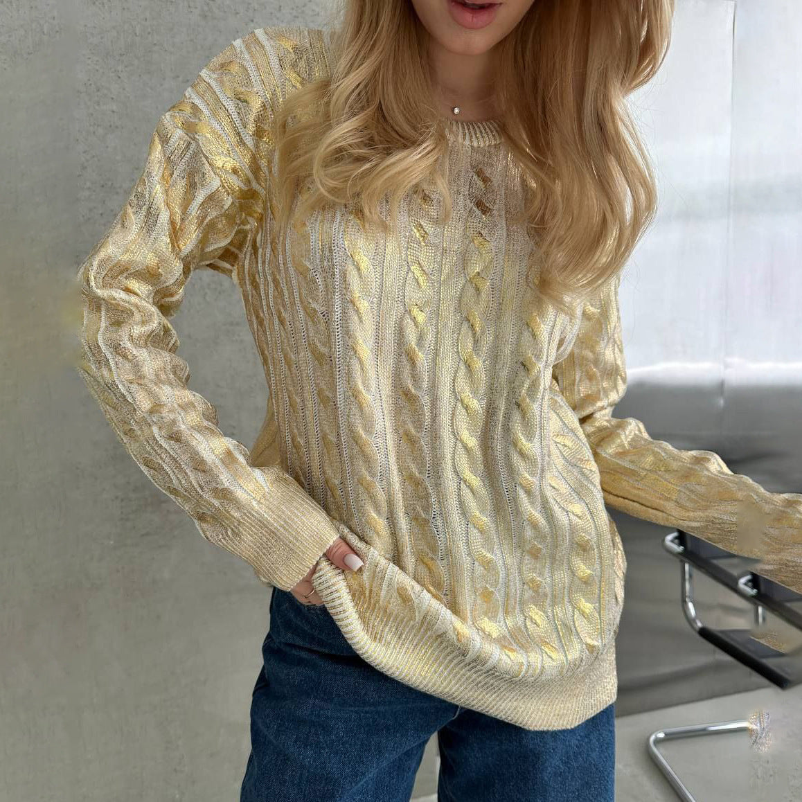 Pull en grosse maille pour femmes avec motif de tressage détaillé et coupe oversize Chic und Stil