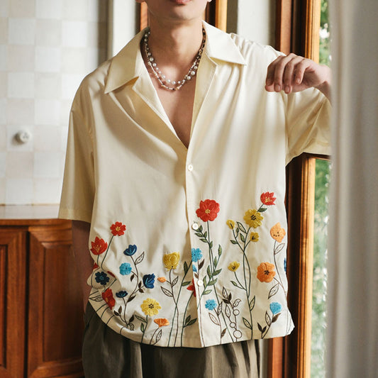 Chemise à manches courtes pour hommes avec motif floral et tissu de haute qualité Chic und Stil