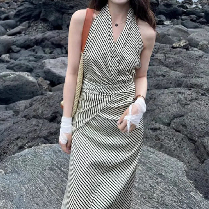 Robe maxi rayée pour femme avec ourlet volants Chic und Stil
