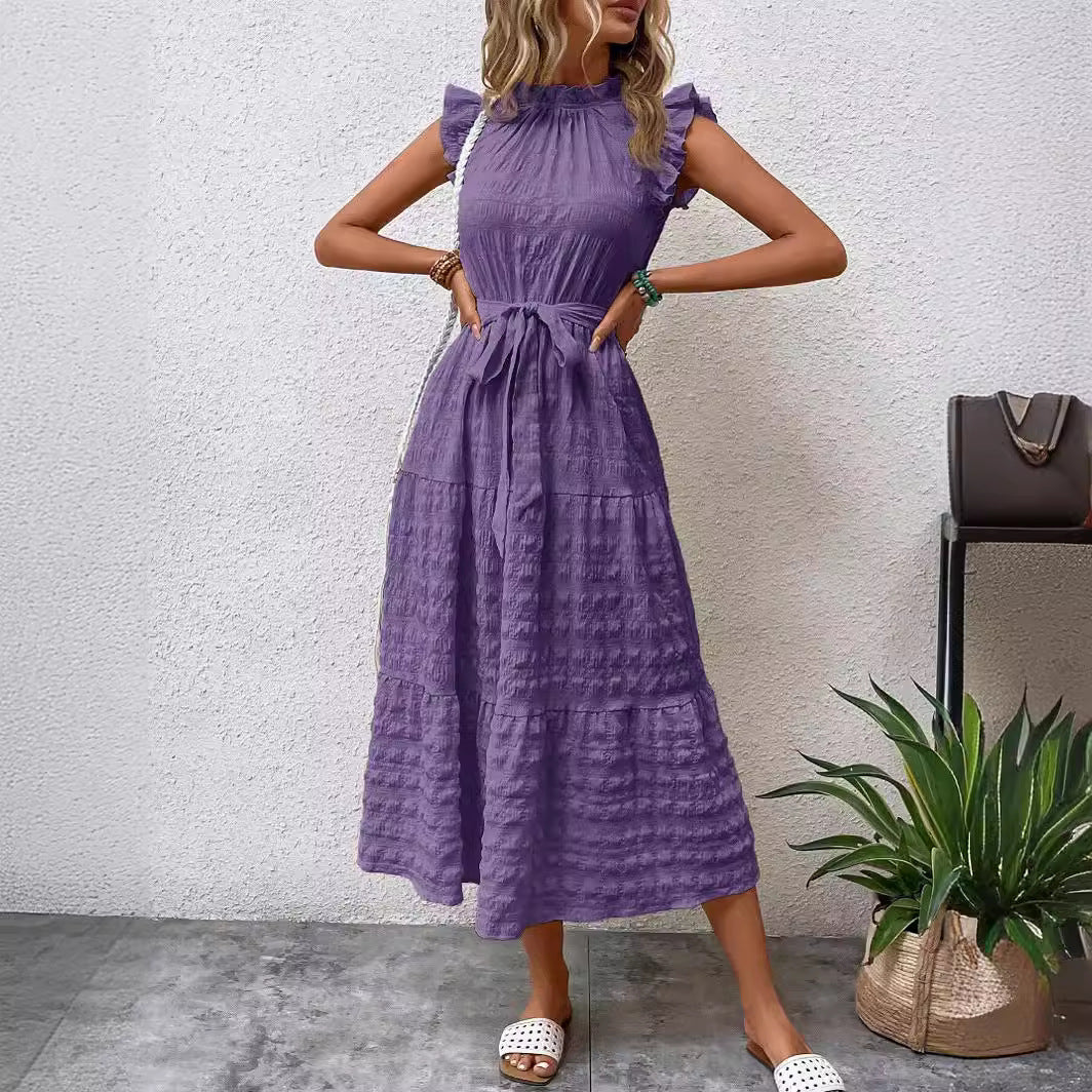 Robe midi femme avec manches volantées et ceinture à la taille Chic und Stil