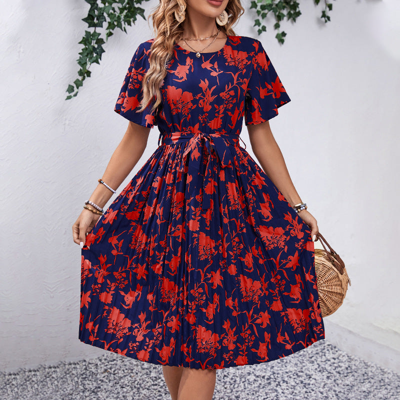 Robe midi à imprimé floral pour dames avec ceinture à nouer Chic und Stil