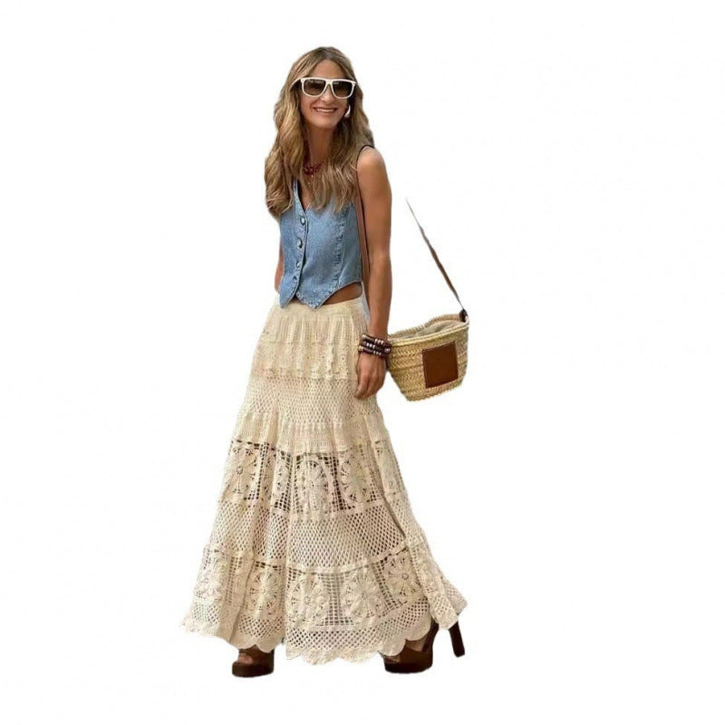 Jupe maxi en crochet bohème pour femmes Chic und Stil
