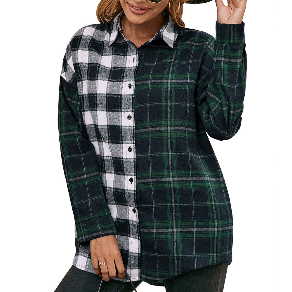 Chemise-chemise en flanelle décontractée pour femmes avec motif à carreaux Chic und Stil