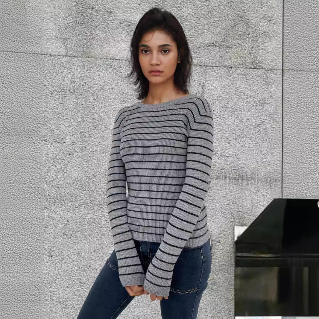 Pull en maille côtelée pour femmes avec motif à rayures et manches longues Chic und Stil
