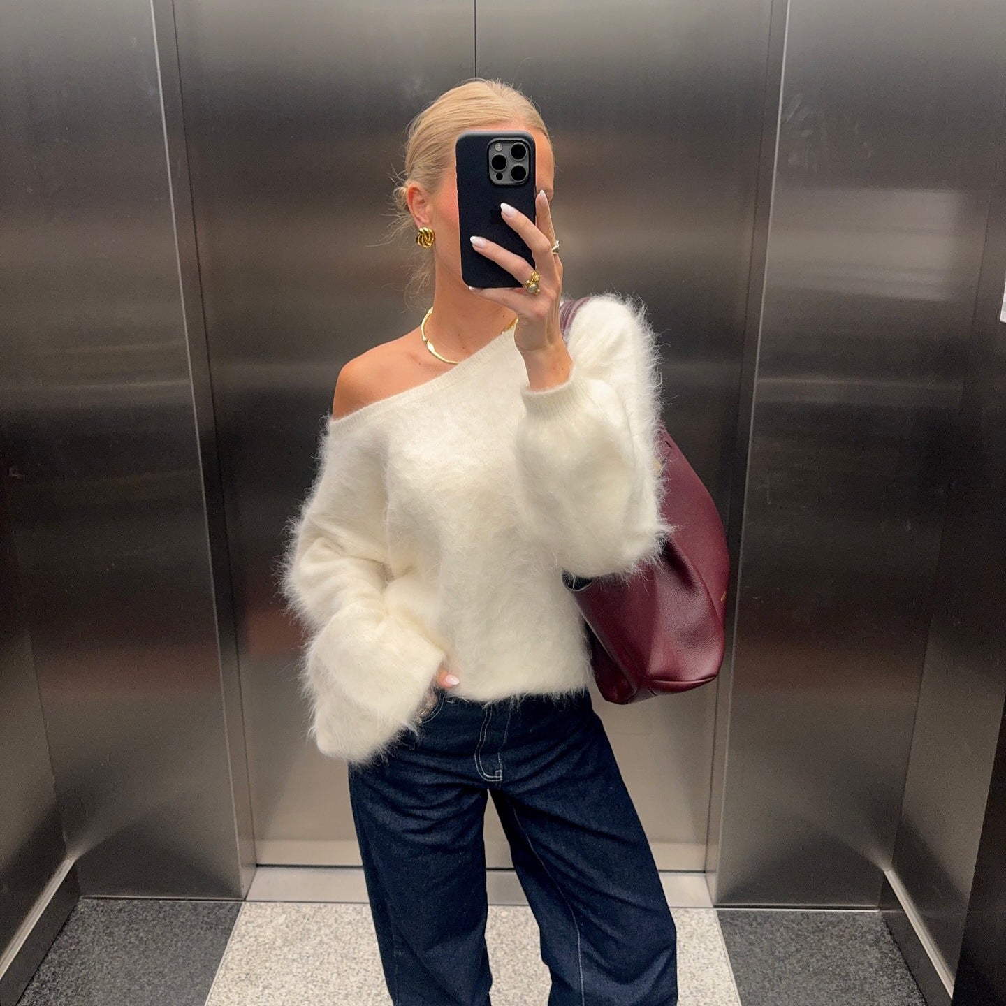 Femme Pull doux en mélange de mohair avec des manches oversized Chic und Stil