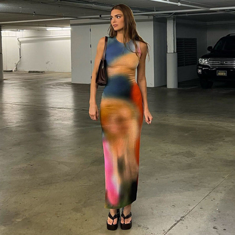 Femmes Robe Maxi Bodycon Imprimé Abstrait Chic und Stil