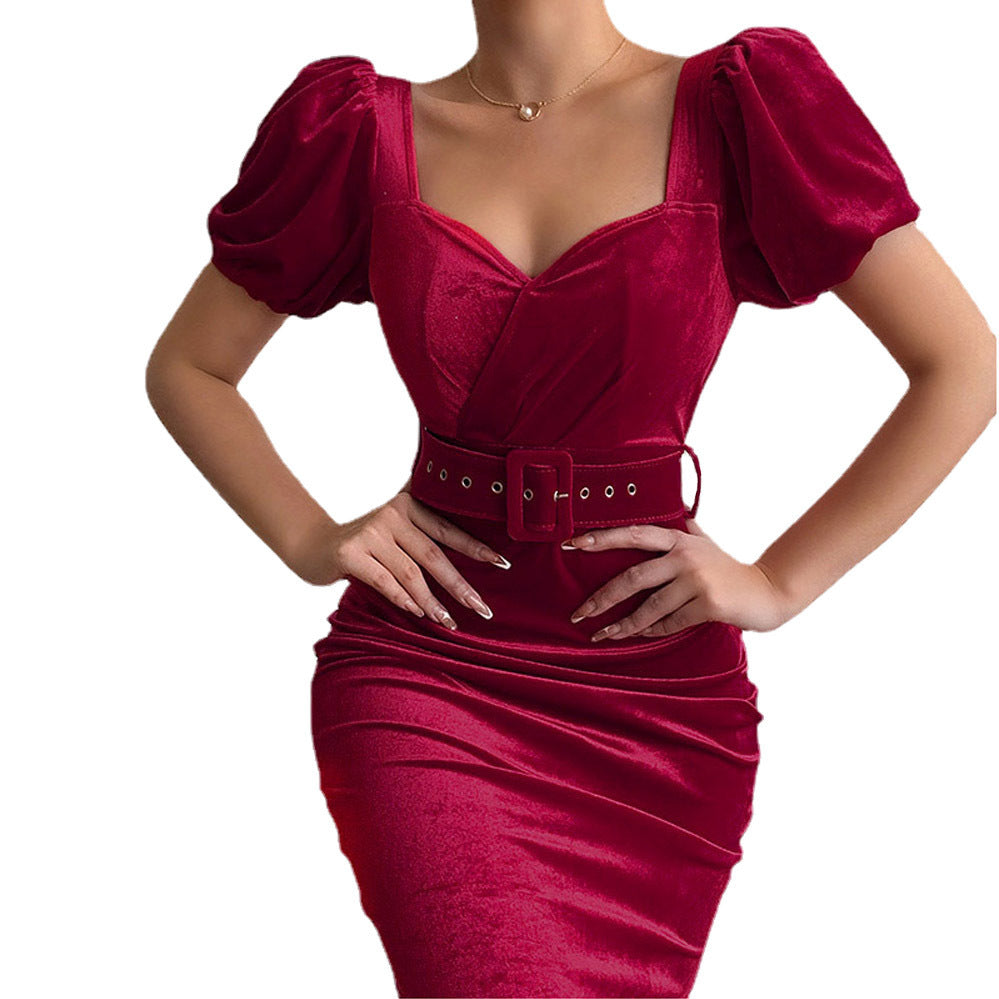 Robe de soirée cintrée pour femmes avec manches bouffantes et ceinture à la taille Chic und Stil