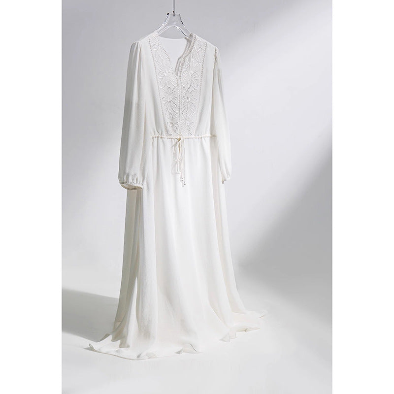 Robe midi fluide pour femmes avec manches ballon Chic und Stil