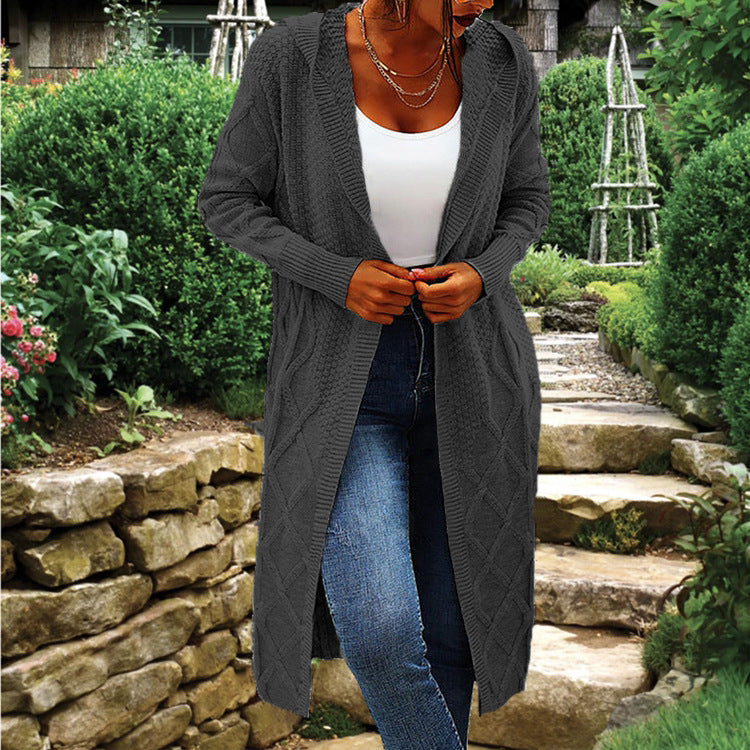 Cardigan en tricot pour femmes avec capuche et motif en torsades luxueux Chic und Stil