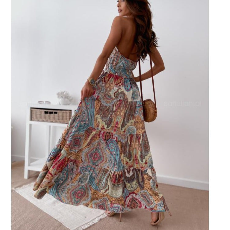 Robe maxi pour femmes en style boho avec décolleté nageur et jupe fluide Chic und Stil