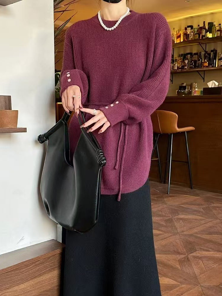 Pull en maille décontracté pour femmes avec lien à la taille et coupe décontractée Chic und Stil
