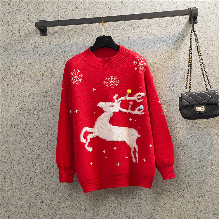 Pull féminin de Noël avec motif de renne festif et col rond confortable Chic und Stil