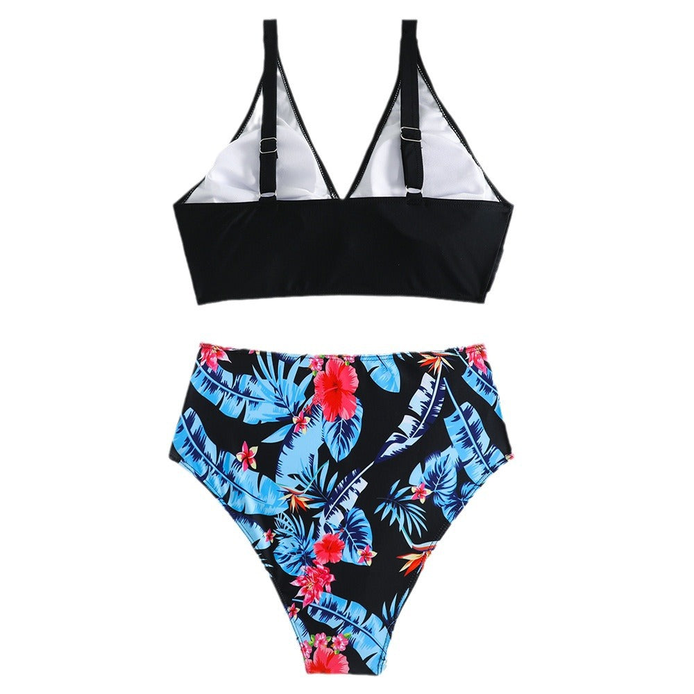 Bikini pour femmes taille haute avec motif floral et haut en forme de nœud Chic und Stil