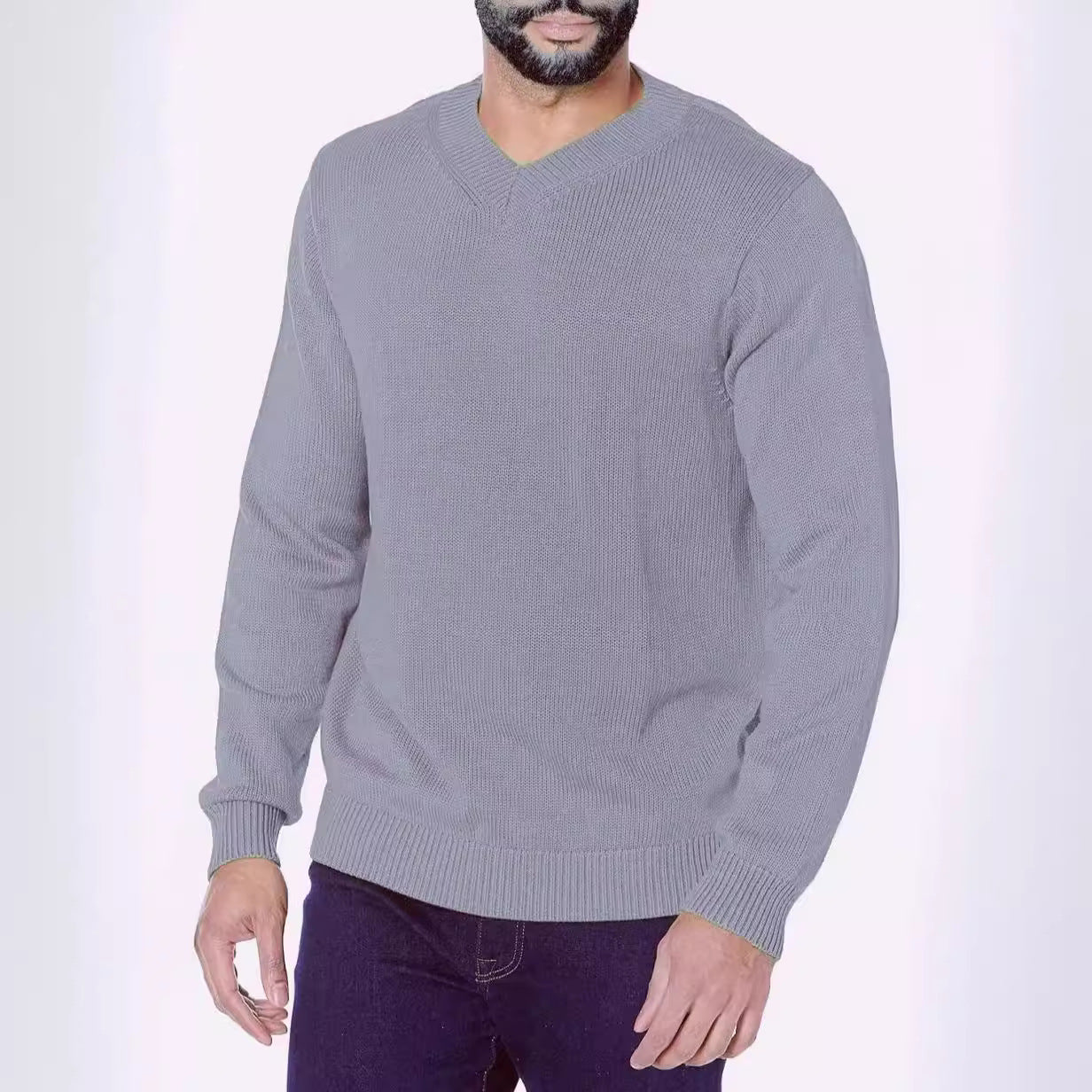 Pull en V à col pour hommes en tricot fin Chic und Stil