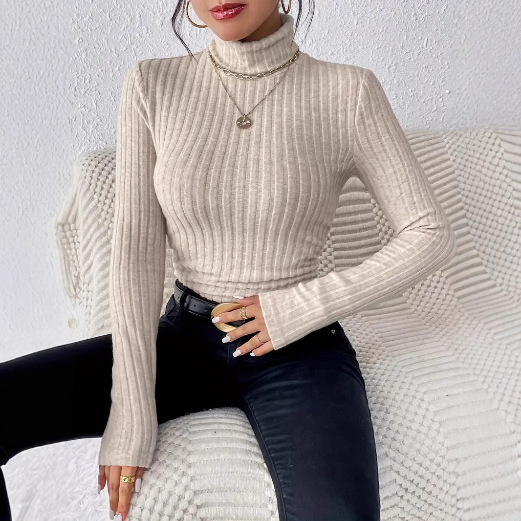 Pull à col roulé à manches longues pour femmes en fine maille côtelée Chic und Stil