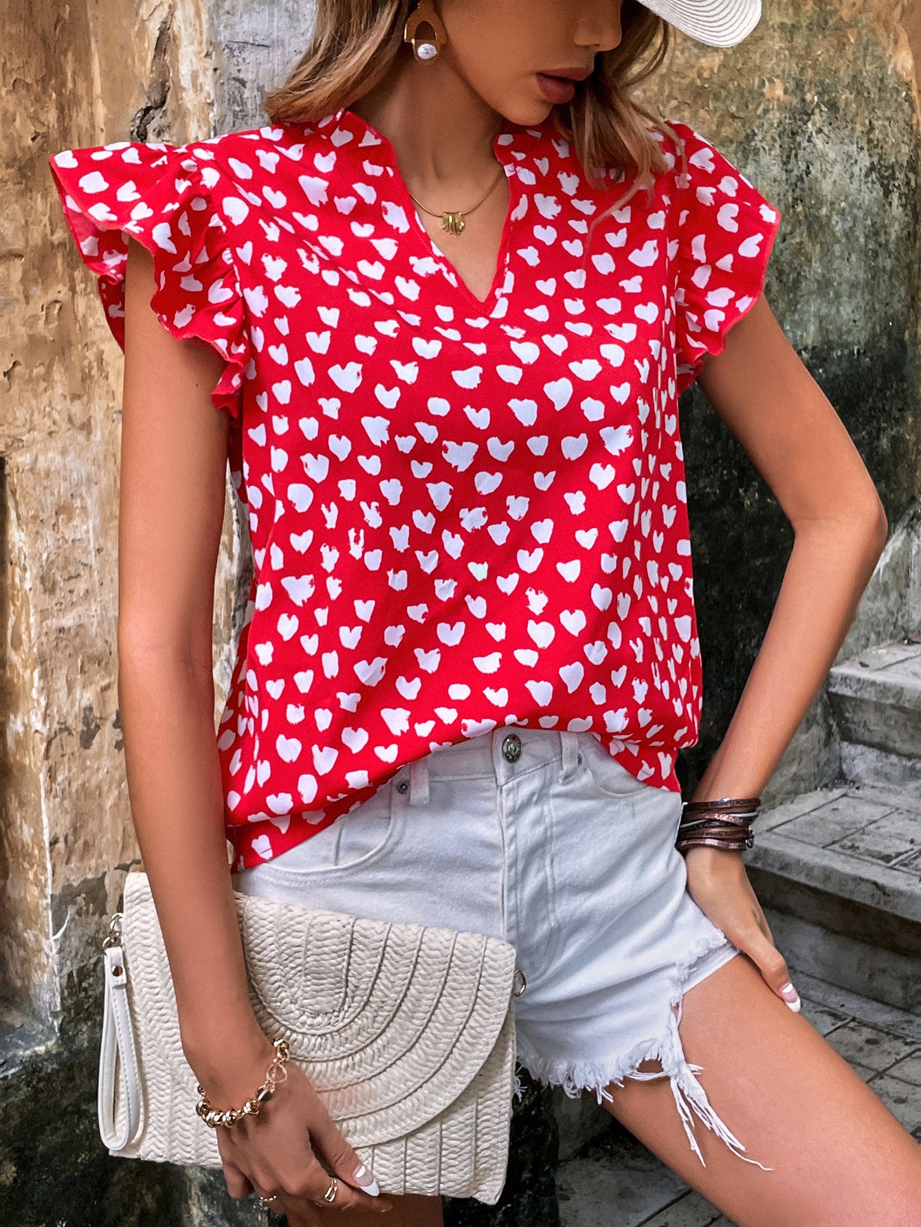 Chemisier pour femme avec des détails en volants et un motif en cœur Chic und Stil