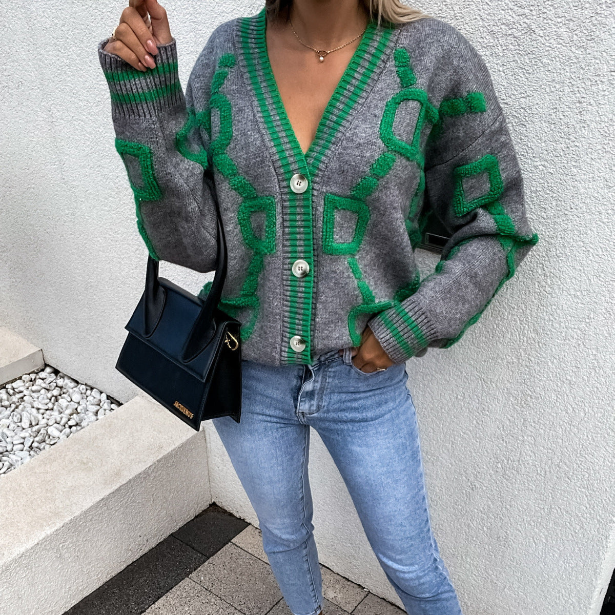 Cardigan en tricot décontracté pour femmes avec motif graphique Chic und Stil