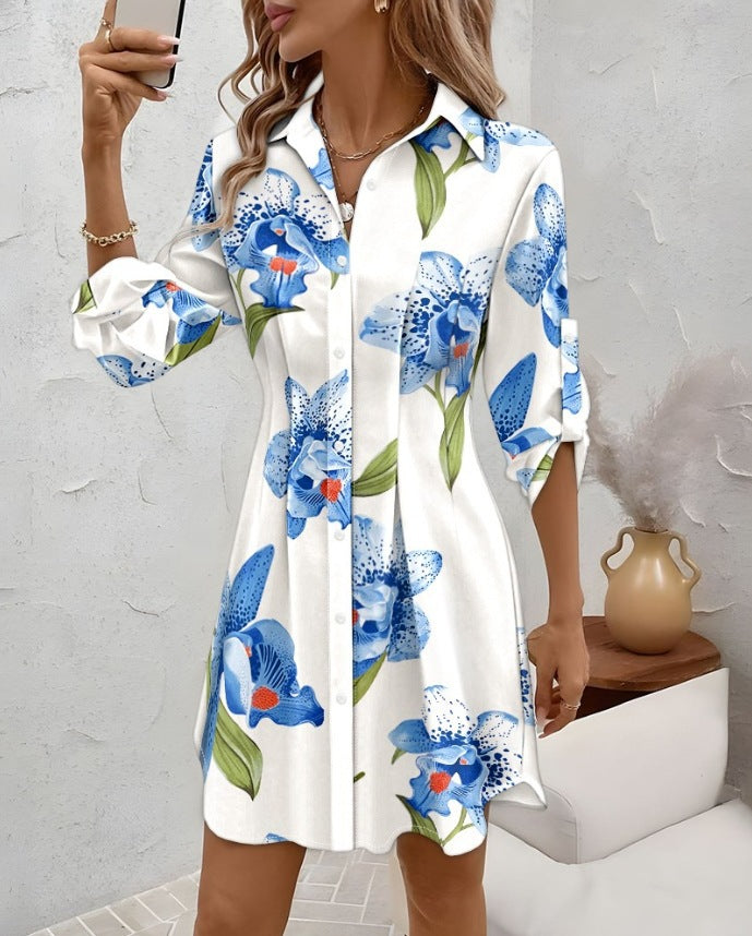 Dames Abstract Print Boutonnés Hemdkleid Chic und Stil