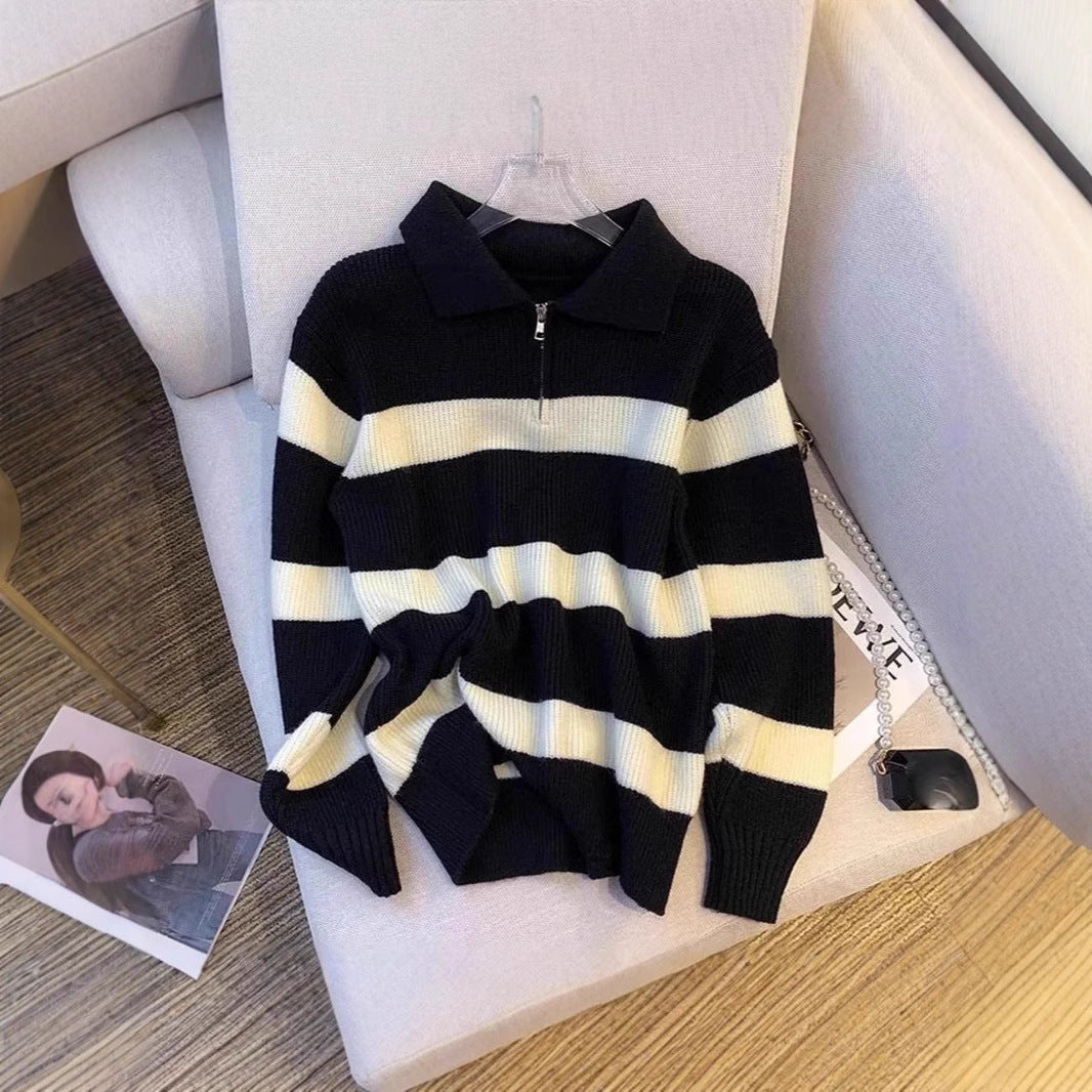 Pull-over en tricot pour femmes avec col montant et fermeture éclair Chic und Stil