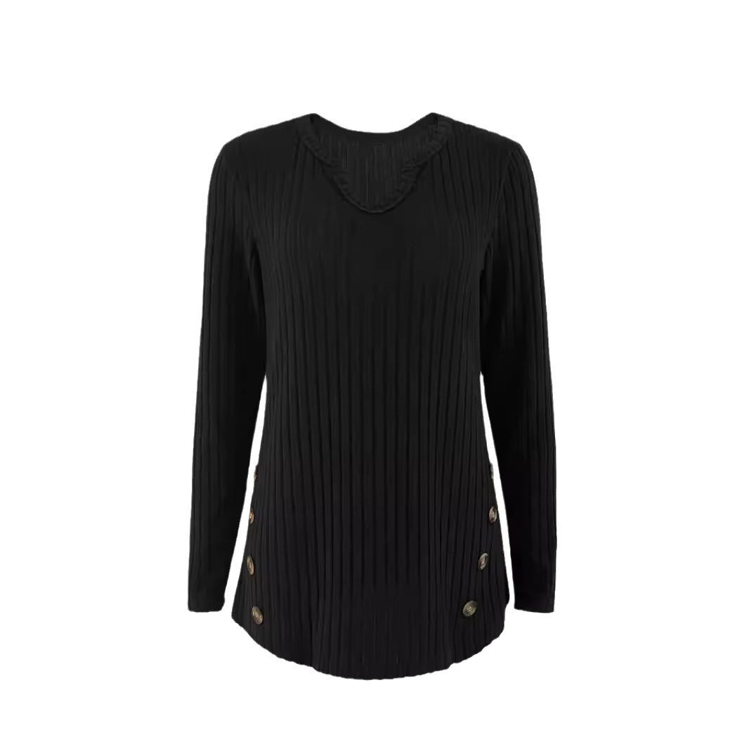 Pull en tricot pour femmes avec détails de boutons sur les côtés et design en ribb structuré Chic und Stil