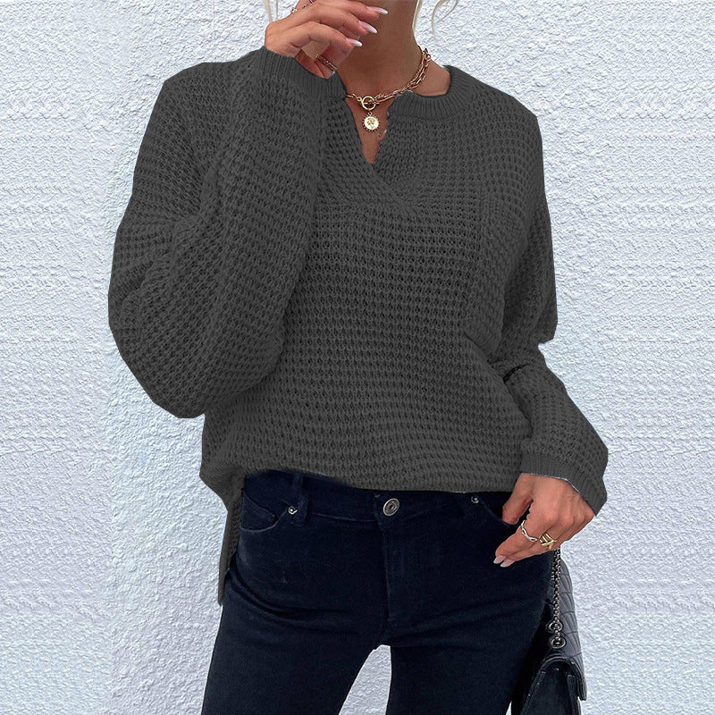Pull en tricot décontracté pour femmes avec décolleté en V et surface texturée Chic und Stil