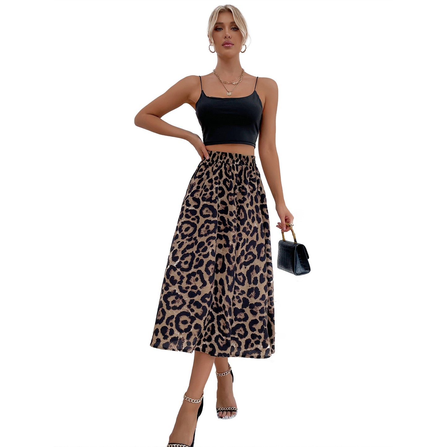 Jupe maxi femme avec un élégant motif léopard et une taille élastique Chic und Stil